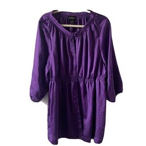 Lane Bryant Womens Plus Size 18/20 Purple Empire Waist Button Up Blouse Top